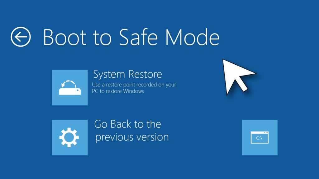 starting the system restore process in safe mode
